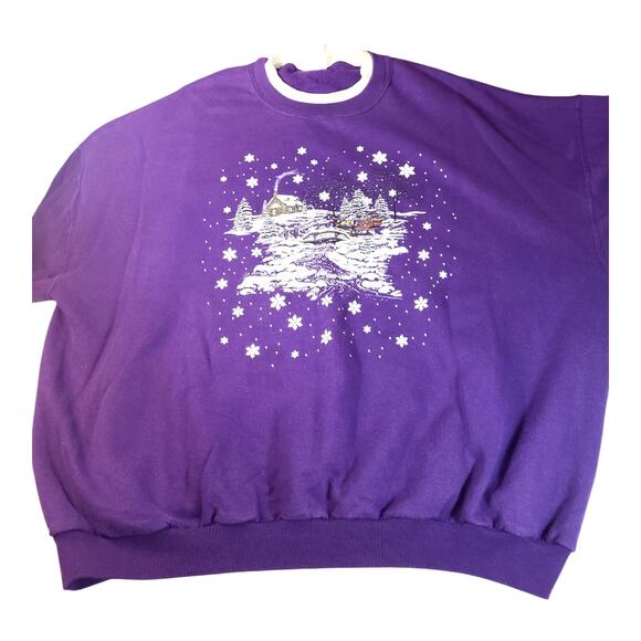 Vintage Pleasant Shade Double Crew Graphic Sweatshirt Winter Scenery Snow 3X - Picture 2 of 7